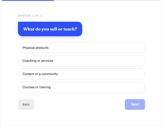 Conversational template, question screen