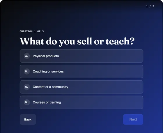 Full screen template, question screen