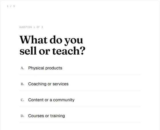 Minimal template, question screen